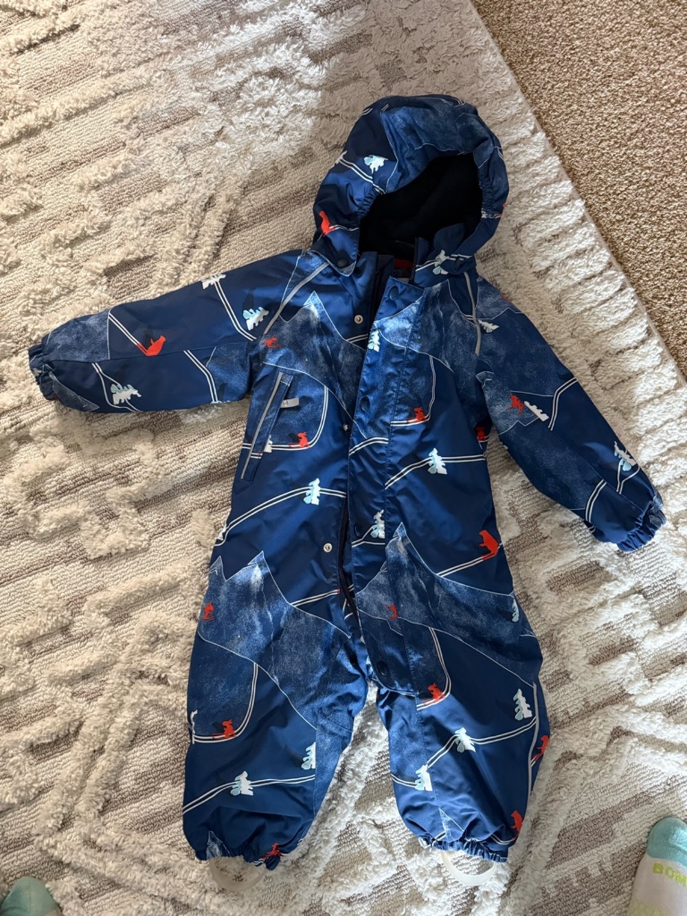 Kids Navy Blue Ski-Print Snowsuit